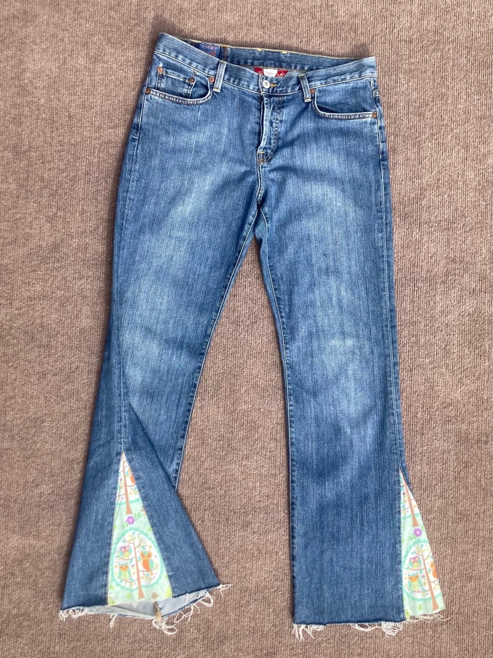 Vintage Y2k Lucky Brand Easy Rider Custom Owl Gusset Bell Flare Jeans Sz 29, USA